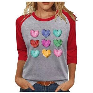 Colorful Heart Raglan Sleeve Top